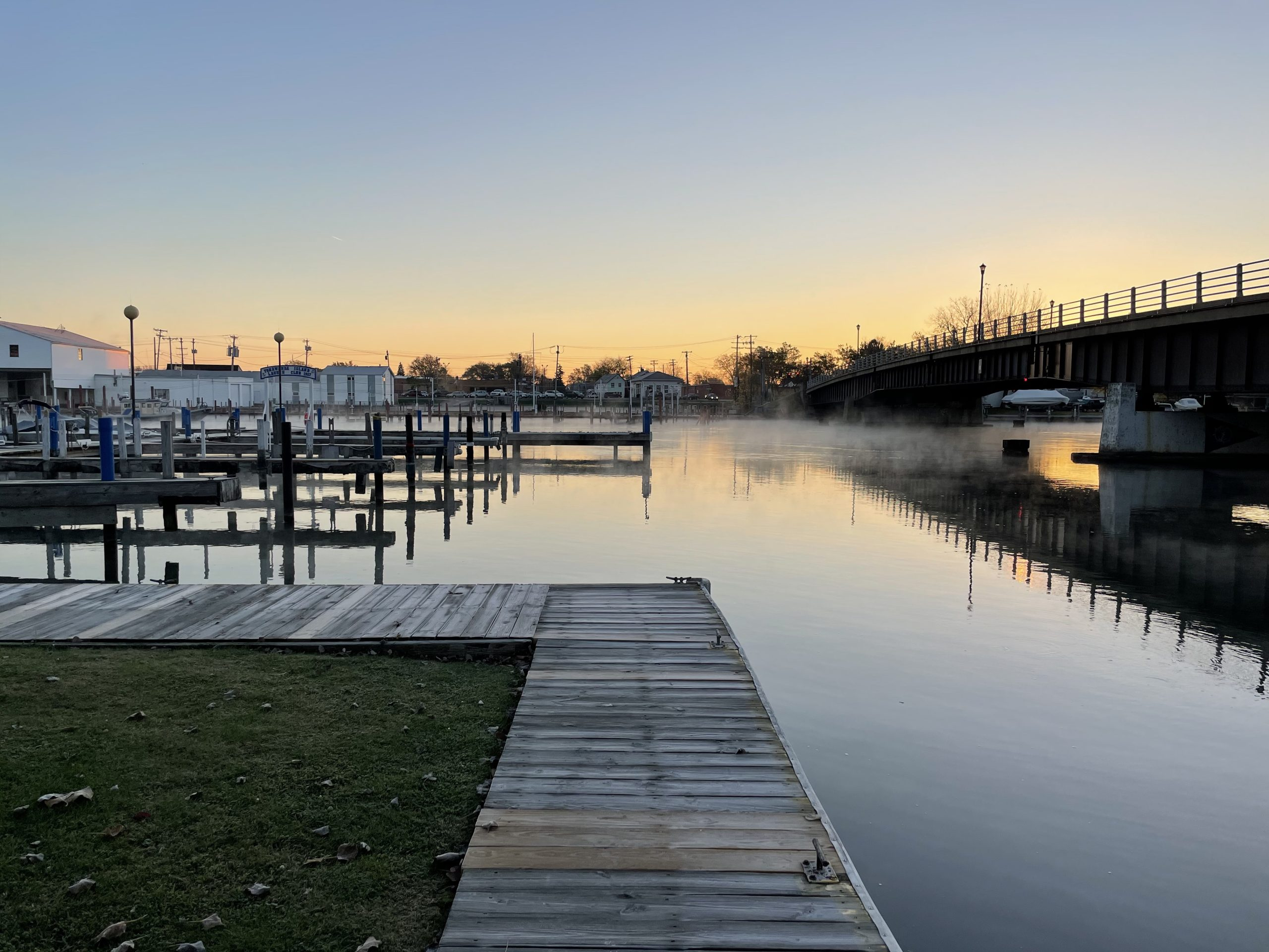 Tonawanda Island Launch Club marina at sunset